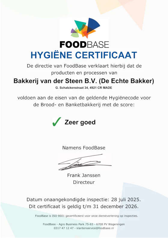 Foodbase certificaat brabantse worstenbroodjes.nl foodbase certificaat 2025 2026